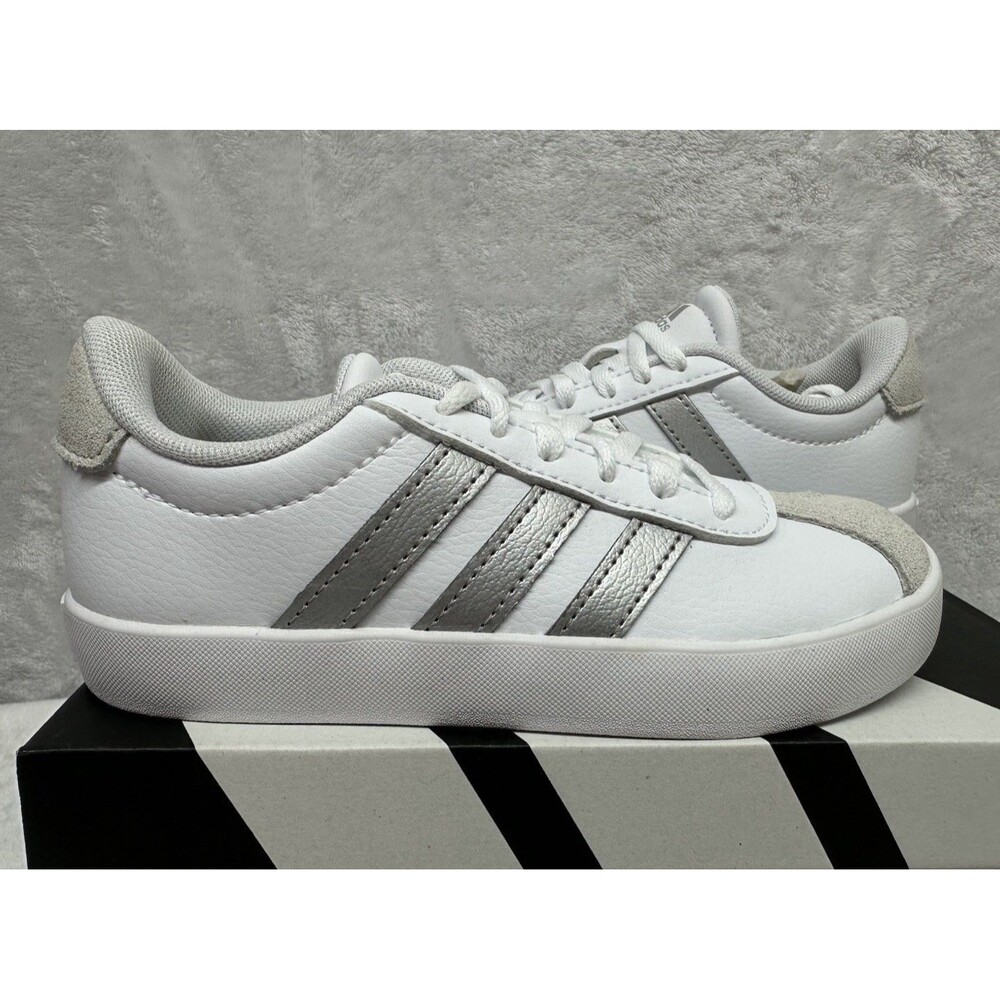 Adidas VL Court 3.0 K Kids Sneakers Size 12K White Gray Suede Skate Shoes JS0876